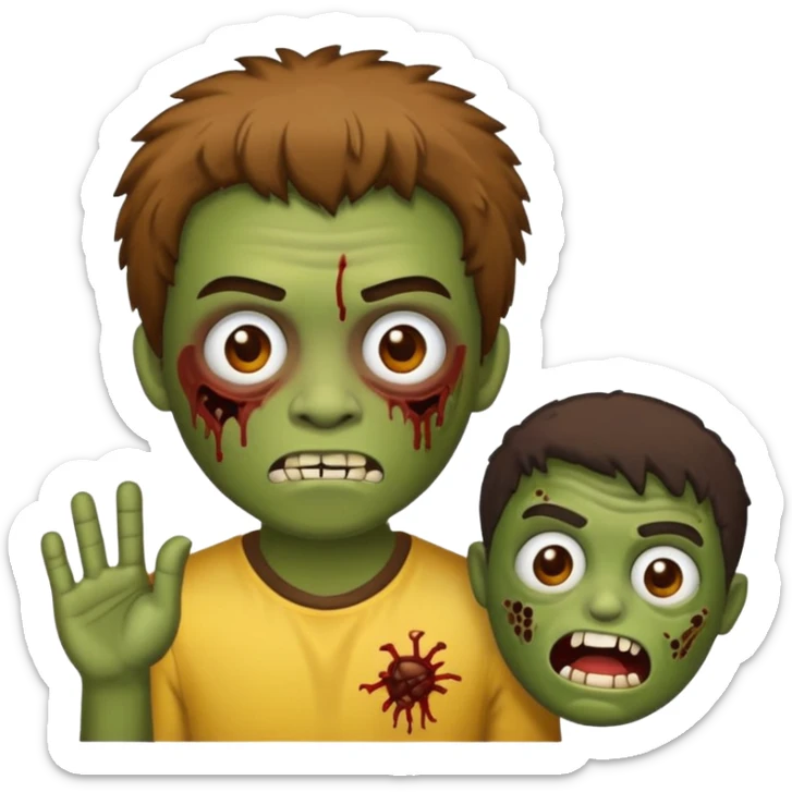 quero um emoji de um menino com pele de zumbi cabelo castanho claro e de franja sticker