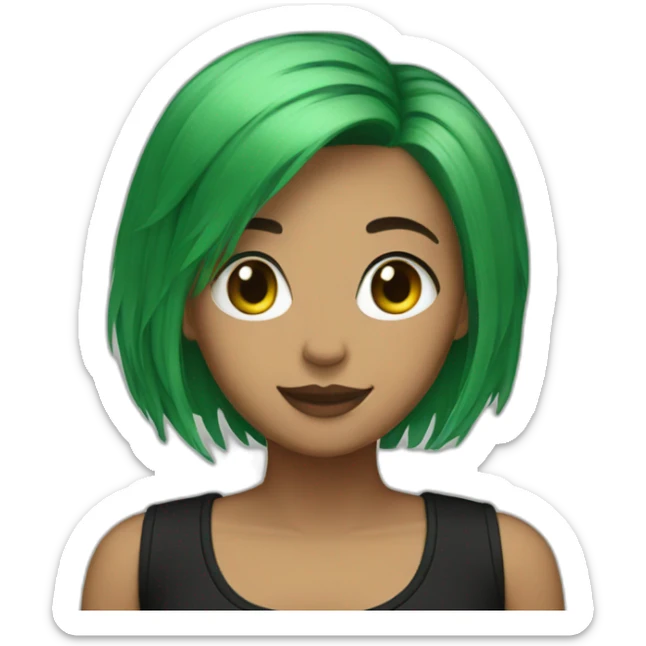 green hair short hair girl black outfit sticker