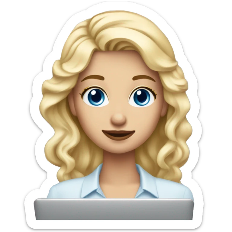 Remote blonde girl with blue eyes dressed classy with a laptop on the mountain slopes ⛷️ sticker
