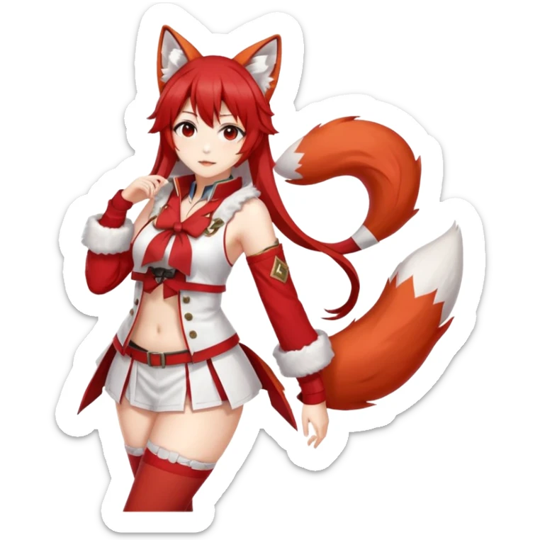 Azur Lane Akagi kitsune girl with red and white outfit and multiple fox tails sticker