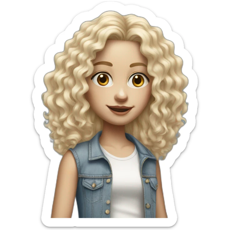 hyperrealist white long curly blonde hair girl with tight jean short shorts and sneakers sticker