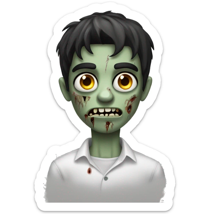 teen boy zombie with dark hair and white shirt sticker