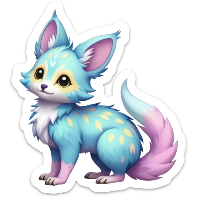 Feral Rare Fantasy vibrant pastel Vernid-Trico-species by LiLaiRa, random markings, tufted tail, tufted ears, full body sticker