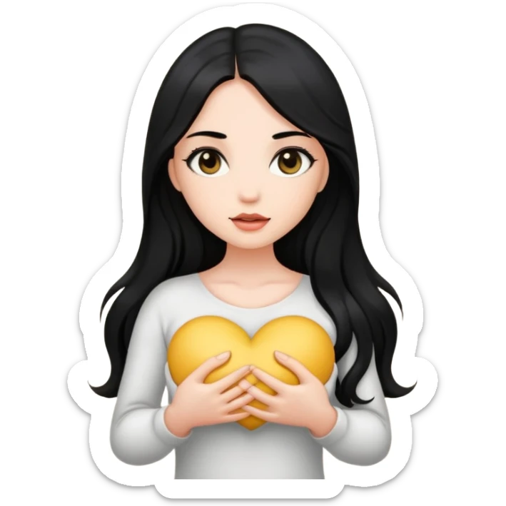 A beautiful girl with long black hair and black eyes holds her breasts in her hands sticker