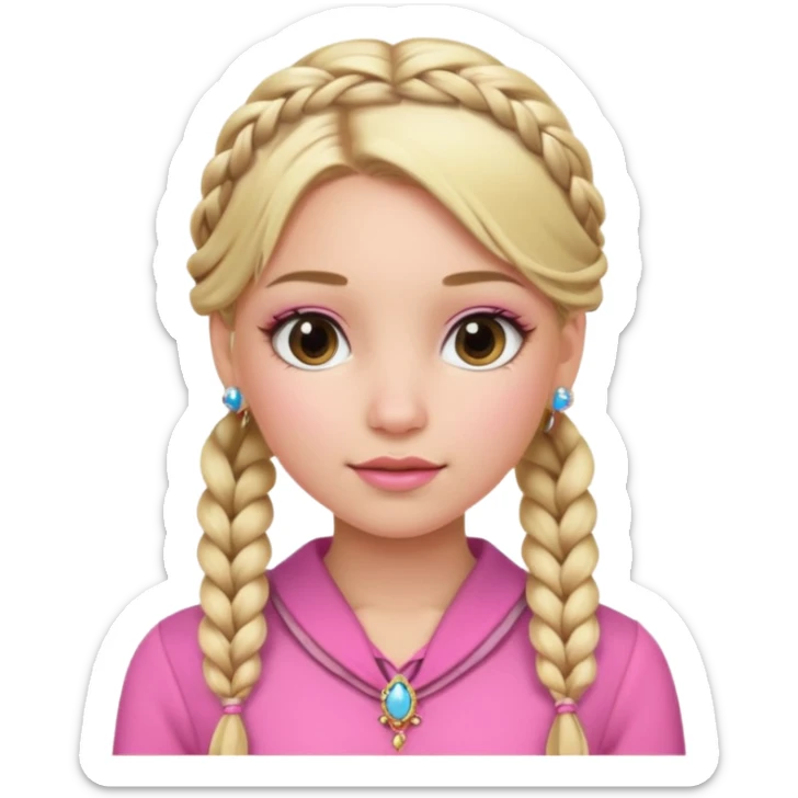 fancy blonde hair girl with braids pink outfit makeup and jewellery sticker