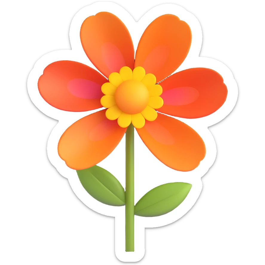 3D rendering of the flower in the style of iOS app icons, featuring a clean and vibrant design with a slightly glossy finish, soft shadows, and a simple geometric composition. The flower should have smooth, rounded petals with a slight gradient, and the center should be detailed yet minimalistic. sticker