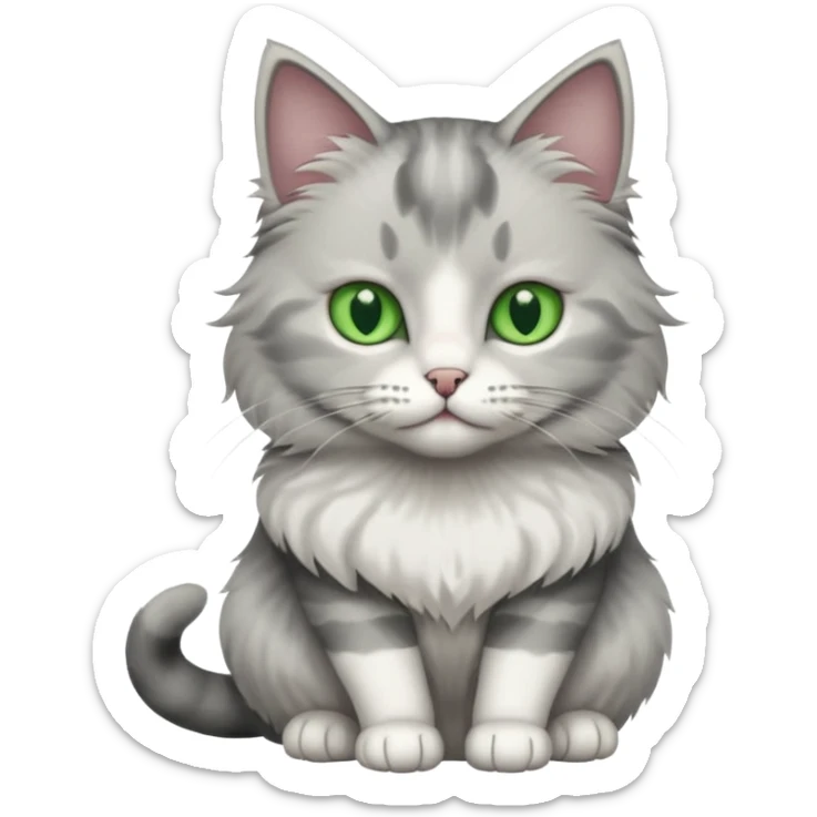 a grey and white cat sitting regally sticker