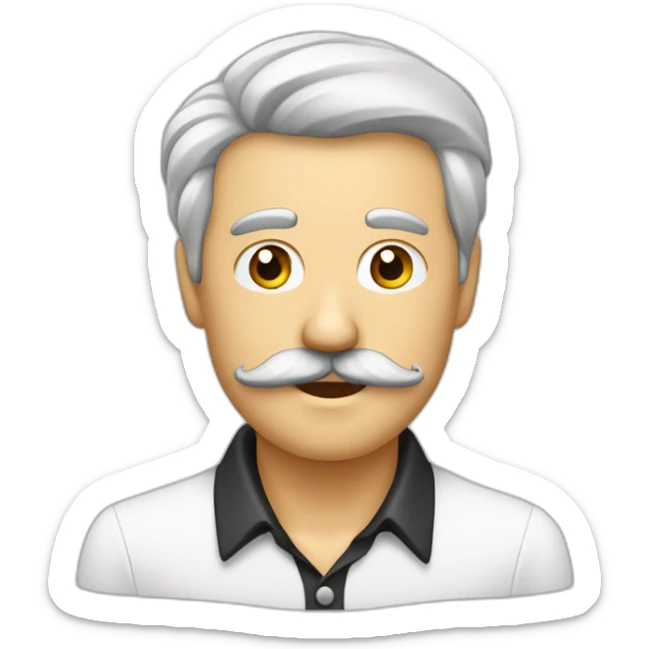 Homme blanc cheveux noirs plaqué sur le côté moustache carré en chemise sticker