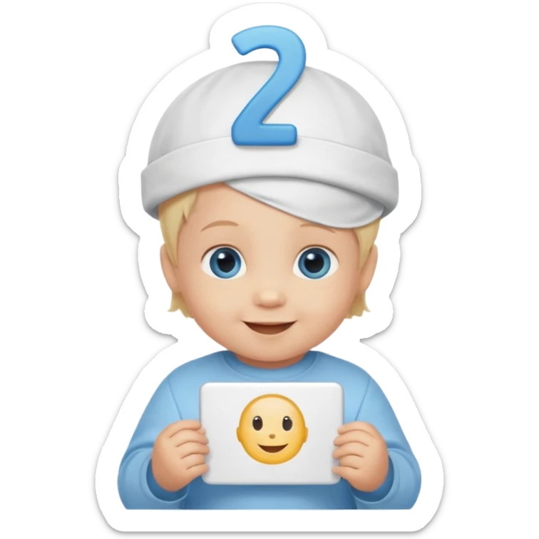 A baby Caucasian blond hair blue eyed infant with a genius sign over it’s head sticker