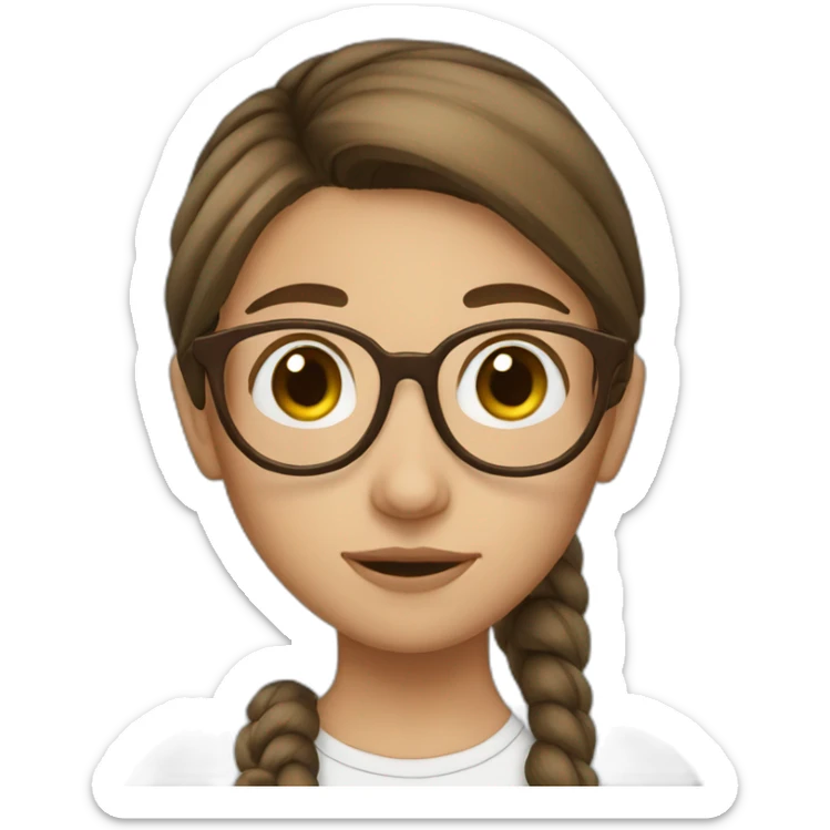 Cute girl with brown hair and a ponytail and glasses and tan sticker