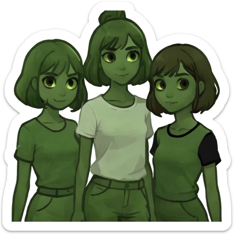 Four girls with brown hair 2 of an olive tone one black and one white brown eyes all 4 and that they are cute sticker
