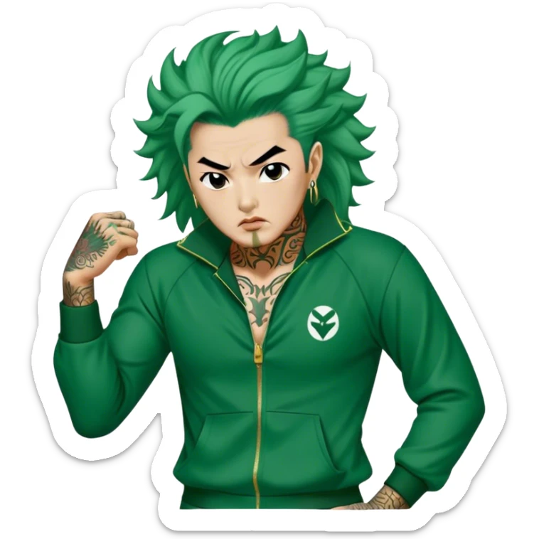 Jang Deok-su , Age: Late 50s
Appearance: A fierce man with tattoos, A large hair, have a tattoo on his neck.
Outfit: Green player tracksuit sticker