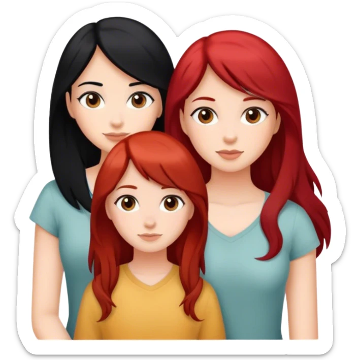 Three girl friends one black hair one red hair one brown hair  sticker