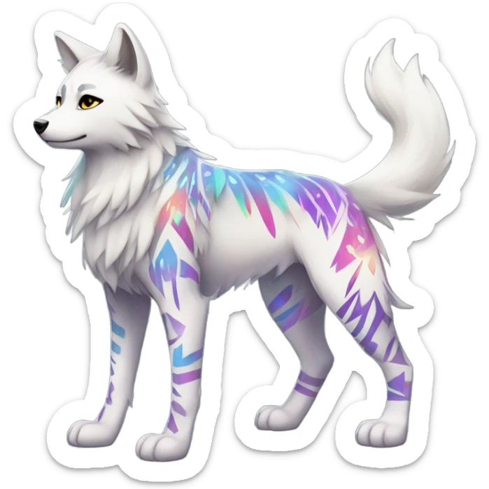 Fionbri-Falvie-sparkle-greywolf-sona with shiny glowing colorful tribal markings full body sticker