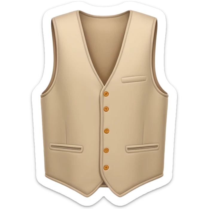 A 3D Apple-style emoji of a simple sleeveless vest (yelek), front view, minimal and clean design, soft fabric texture, neutral colors, cartoon-like and cute style sticker