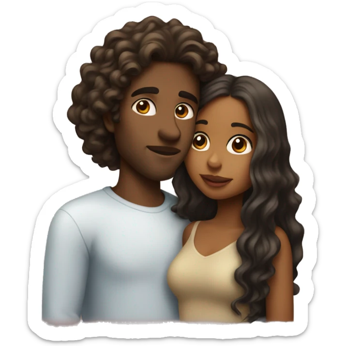 Fair guy kissing a brown girl with wavy long hair sticker