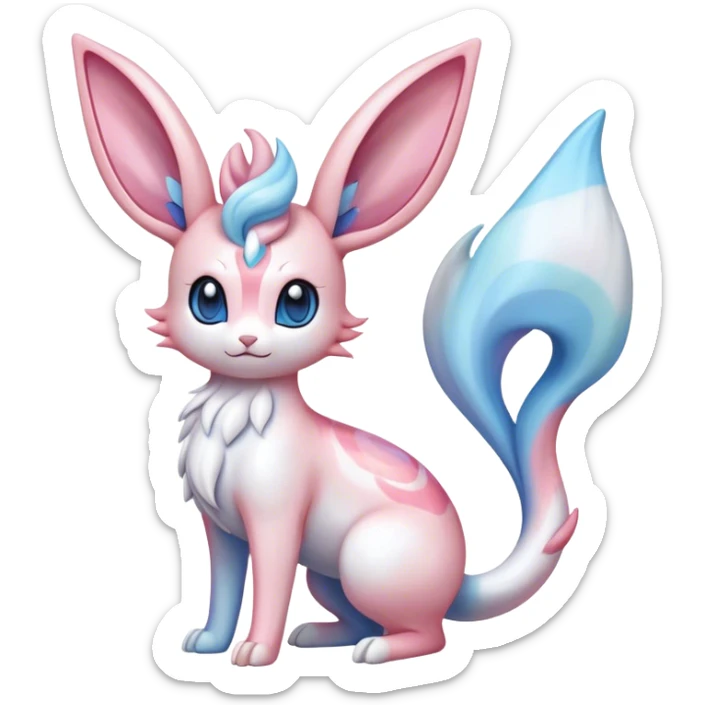 Feral Rare Fantasy cute realistic adorable pastel pink light-blue white iridescent Sylveon-Milotic-Minccino-Vernid-hybrid by LiLaiRa, markings, full body sticker