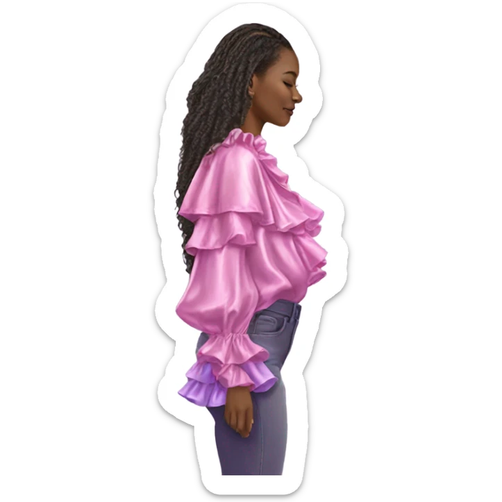 Realistic isolated side view of metallic pink color and pastel purple ombre  ruffle blouse.  sticker