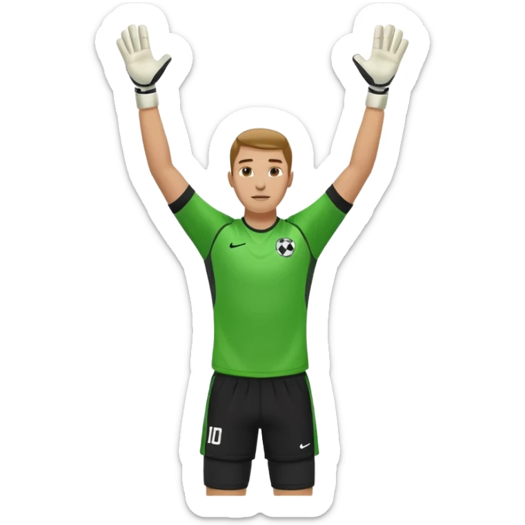 soccer goalkeeper green shirt, shorts football boots arms up sticker