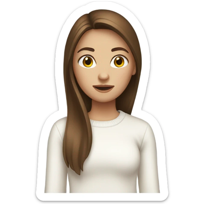 girl with brown straight hair and white skin wearing a white sweater sticker