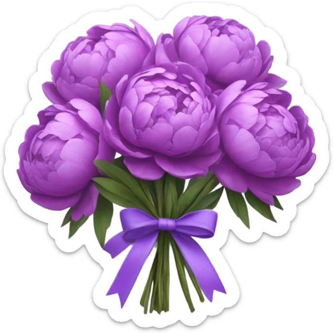 a bouquet of purple peonies tied with a light purple ribbon sticker