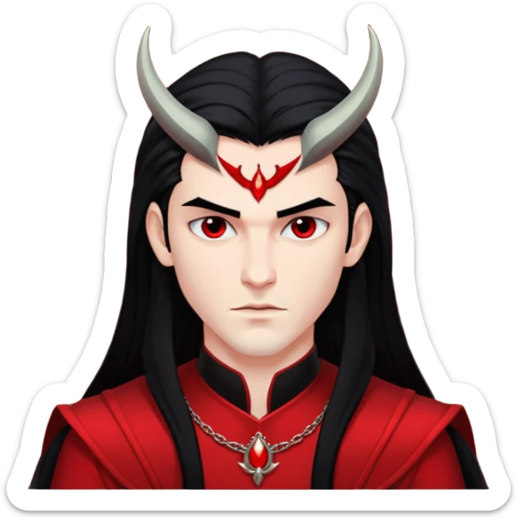 Lucifer, Prince of Darkness from Gods and Goddesses with long black hair, black and red outfit sticker