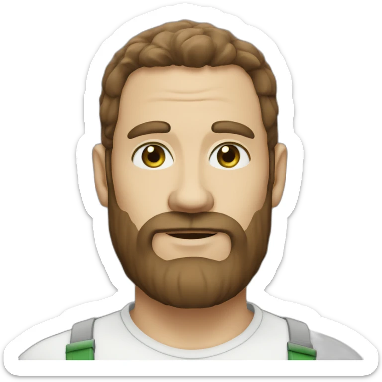 45 year-old man, green eyes, brown hair, white skin with 3 day beard sticker