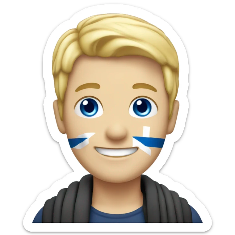 Male with blonde hair and blue eyes waving hand smiling with a Scotland flag 🏴󠁧󠁢󠁳󠁣󠁴󠁿  sticker