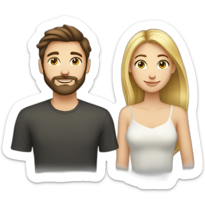 brunette 25 year old male with beard with blue eyed blonde 25 year old woman sticker