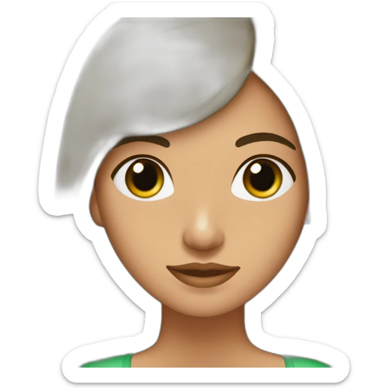 Linda chica con cabello largo castaño, liso y raya en medio, con ojos verdes sticker