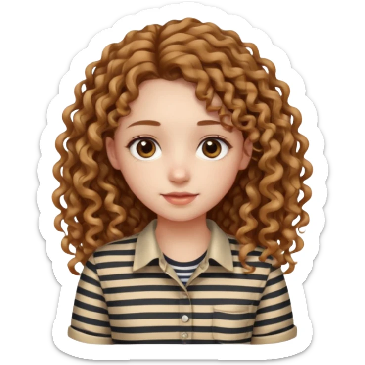 stripped shirt wearing Cute girl long curly hair style. sticker