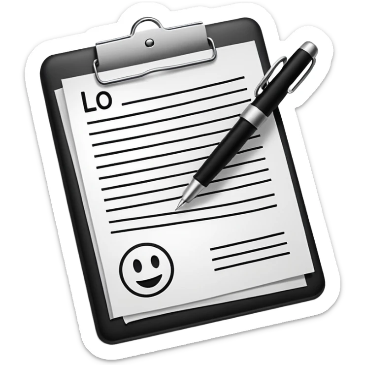 bold and clear emoji of a lease contract, document with signature and pen, easily recognizable as a legal agreement sticker