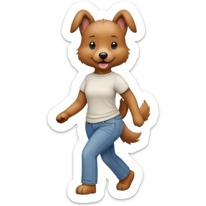 female dog anthropomorphised wearing jeans and a t-shirt walking upright sticker