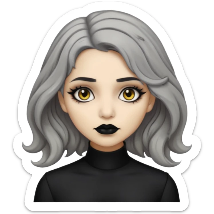  Beige olive skin  grey wavy hair black lips amber eyes goth girl sticker