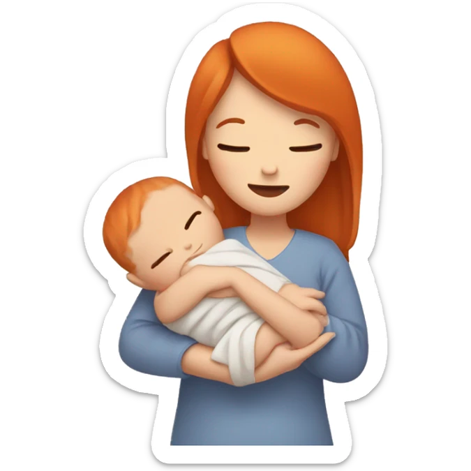 Newborn with brown hair being held by orange hair mom sticker