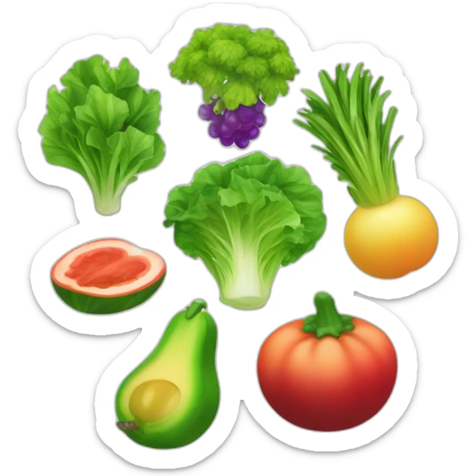 Green Salad Emoji 🥗 - "Transform into a vibrant, colorful mix of exotic fruits and vegetables, enhancing visual appeal and freshness. sticker