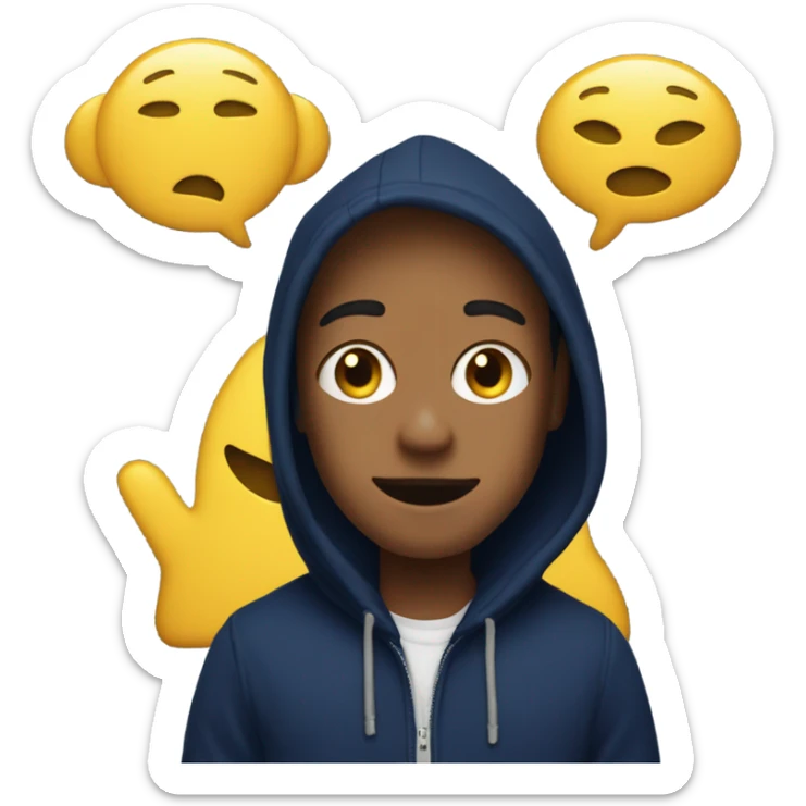 generate me a yellow emoji person wearing a navy blue hoodie which says GAP on it in big letters  sticker