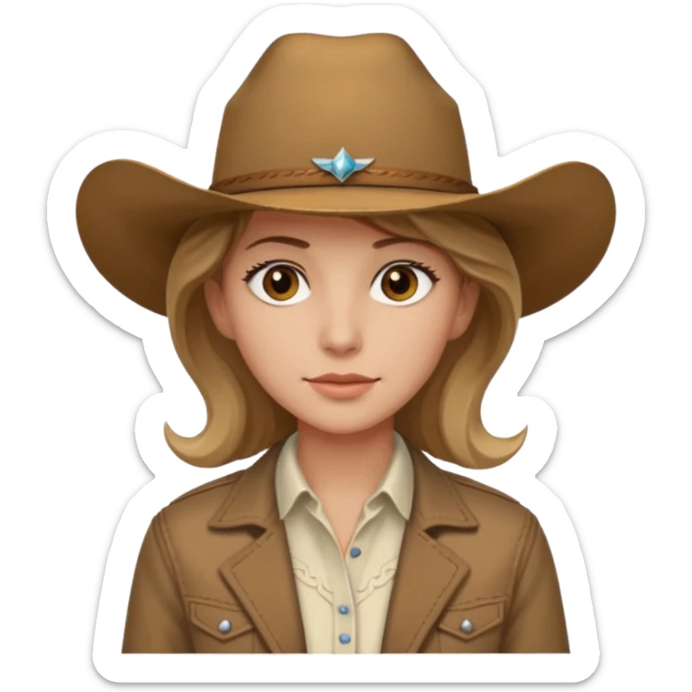 Ennis Del Mar from Brokeback Mountain with brown eyes, dark blonde hair, ivory shirt, brown jacket and cowboy hat sticker
