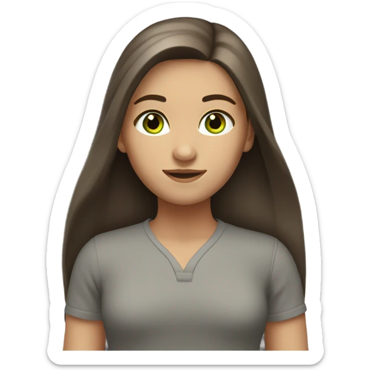 Girl with brown straight hair long on the shoulder blade. With gray-green eyes sticker