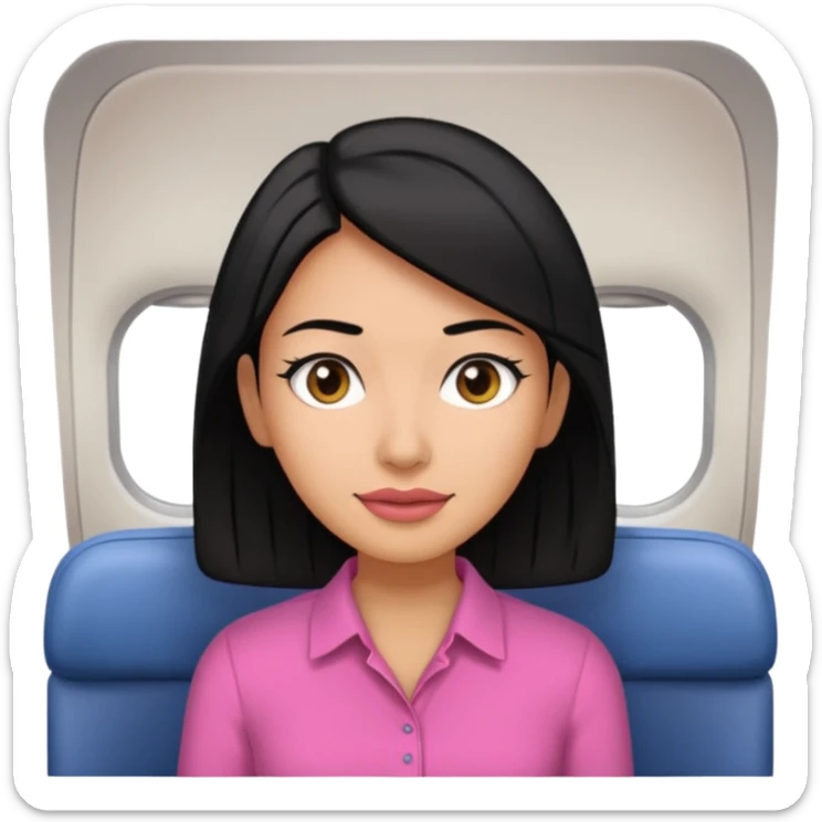 A woman wearing a pink shirt with black hair on a plane! sticker