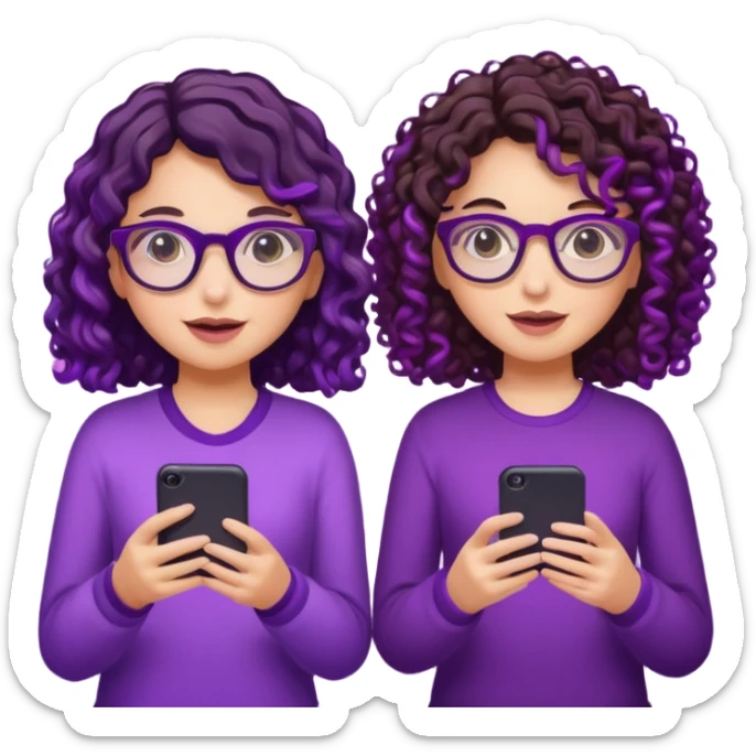 You can create two girls enjoying a concert, one brunette with purple highlights, the other brunette with curly hair and glasses. With purple lights around them.   sticker