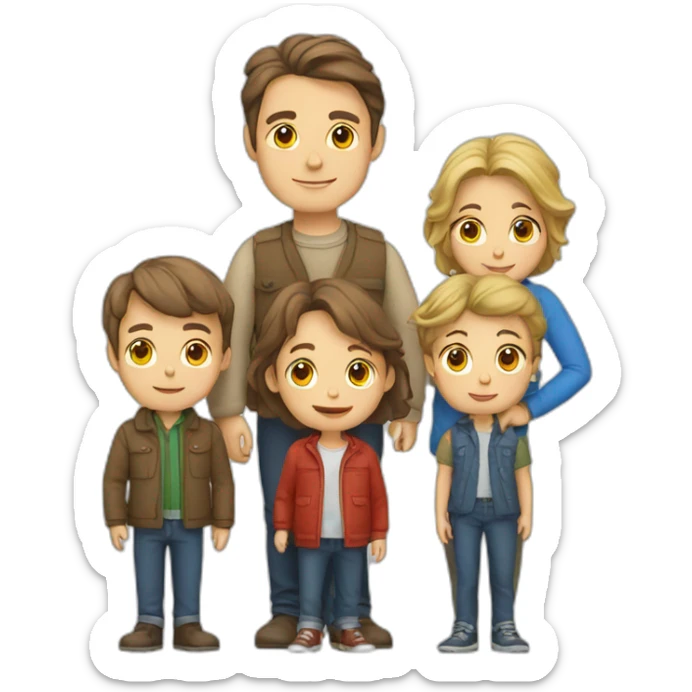 European Family consisting of 1 Man, 1 Woman and 3 Boys sticker