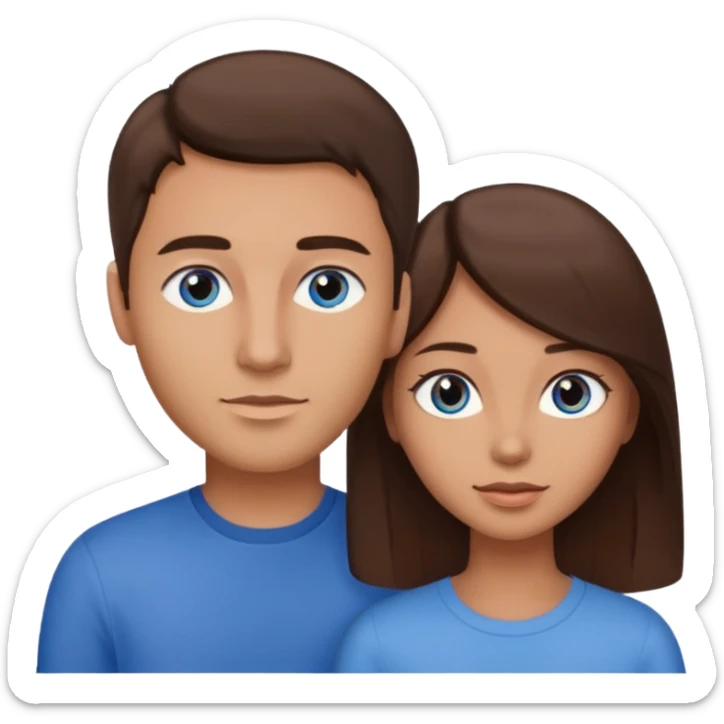 couple homme cheveux raide châtains et yeux bleu et femme cheveux raide chatains et yeux marron sticker