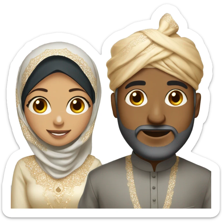 Indian Muslim man with African Hijabi woman wedding sticker