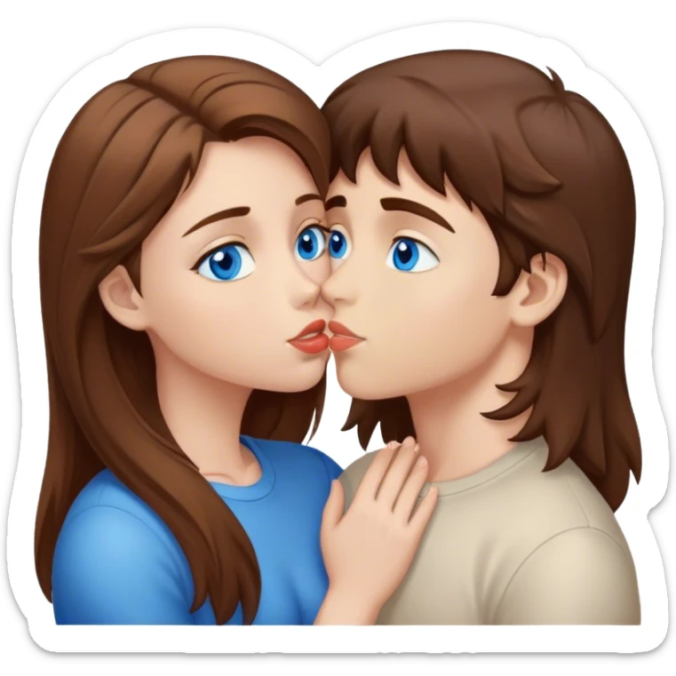 Brown hair girl with blue eyes kissing brown hair boy with brown eyes sticker