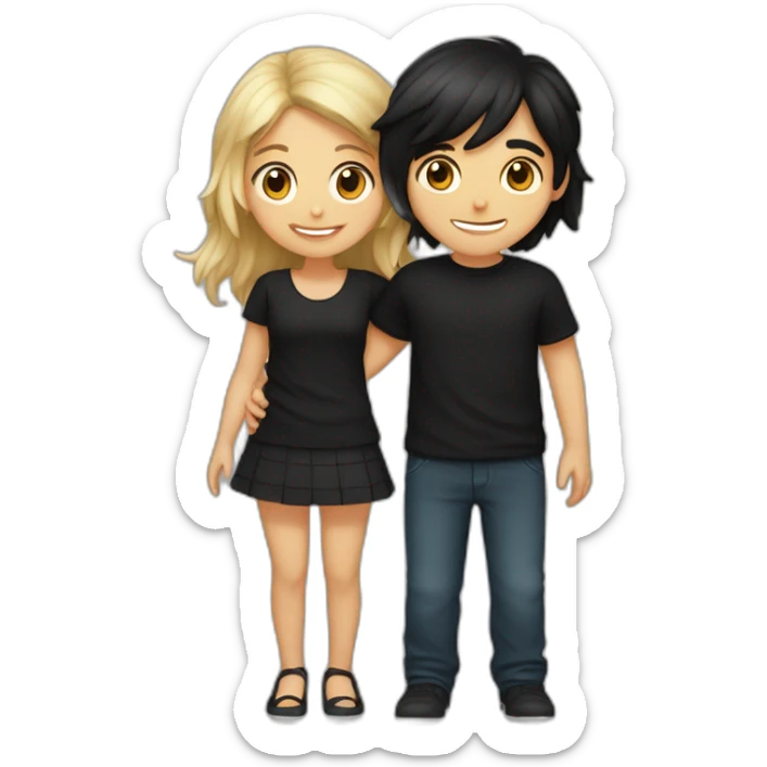 A girl and boy hugging each other (girl with medium black hair and fair colour  wearing black shirt sexy and boy with black hair with fair colour wearing black shirt  sticker