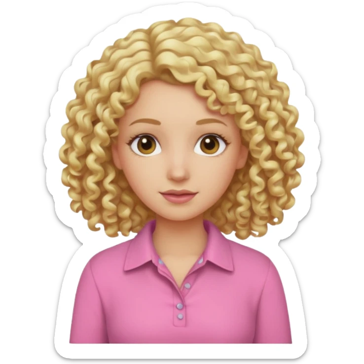 blonde curly woman pink shirt  sticker