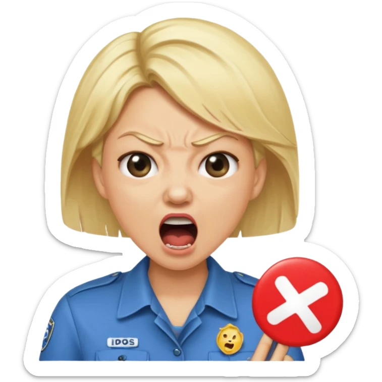 emojis.com a-karen-mom-yelling-at-somebody-that-wont-take-their-dog-out-and-is-showing-her-badge-but-its-fake sticker
