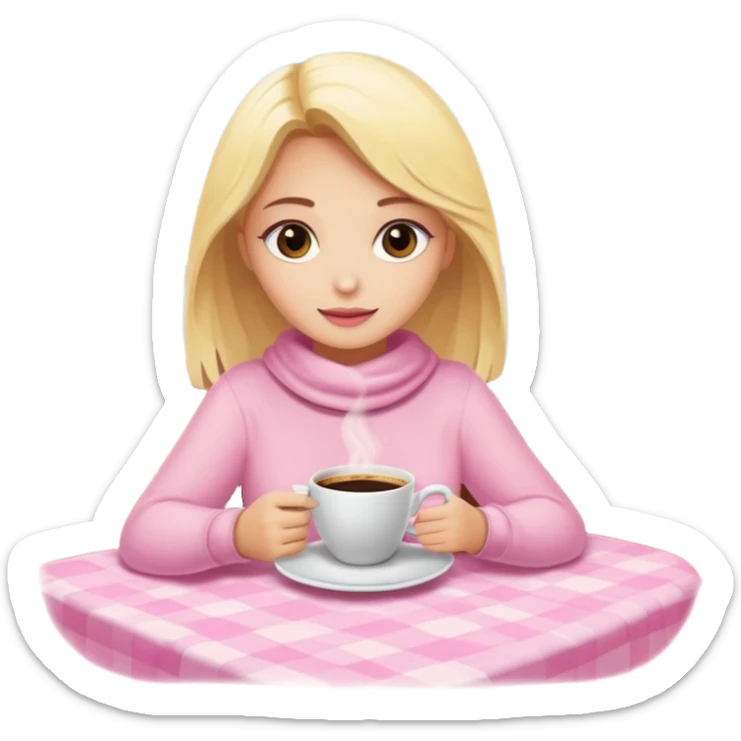 Una chica rubia envuelta en una manta con un café de color rosa pastel  sticker