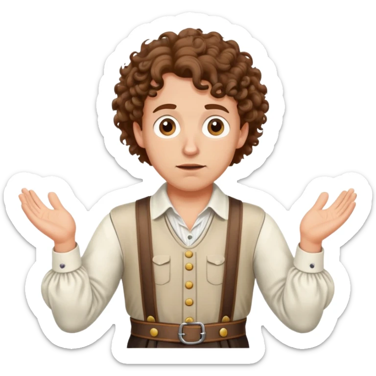 German person with brown curly hair in typical Bavarian clothing (lederhosen) shrugging and looking lost sticker